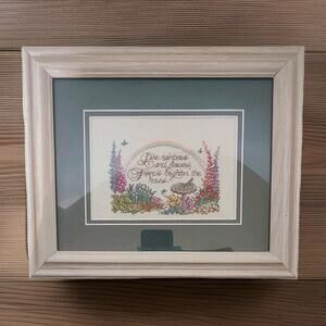 Beautiful Cross Stitch Friends Flowers Rainbows Butterflies Decor Wooden Frame